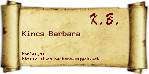 Kincs Barbara névjegykártya